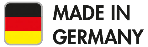 Made in Germany Slogan mit deutscher Flagge (links)